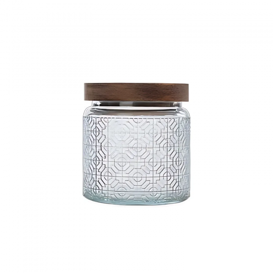 Pote de Vidro Redondo com Tampa Acácia Rústico 550ml Le Bianco Pote de Vidro Redondo com Tampa Acácia Rústico 550ml Le Bianco
