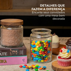 Pote de Vidro Redondo com Tampa Acácia Rústico 750ml Le Bianco