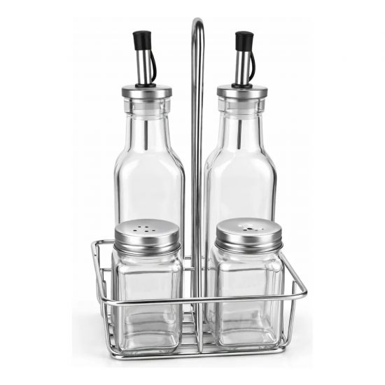 Galheteiro de Vidro 4 pcs com Suporte Gourmet Le Bianco Galheteiro de Vidro 4 pcs com Suporte Gourmet Le Bianco