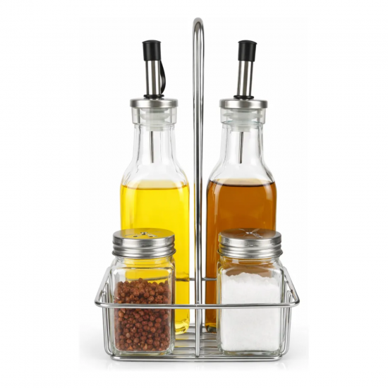 Galheteiro de Vidro 4 pcs com Suporte Gourmet Le Bianco Galheteiro de Vidro 4 pcs com Suporte Gourmet Le Bianco