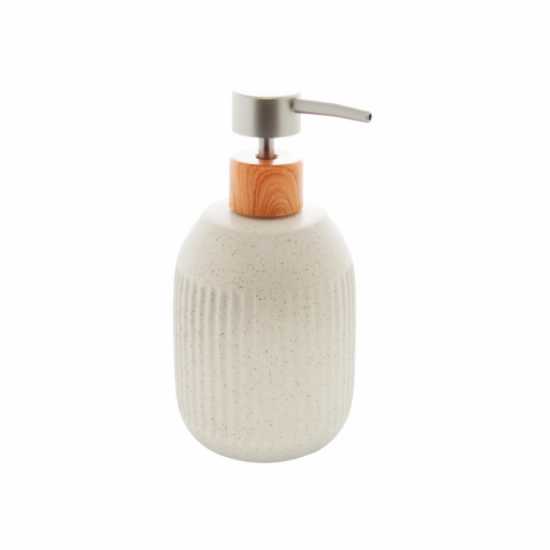 Porta Sabonete Líquido 430mL Cerâmica Granilite Lines Branco Lyor 