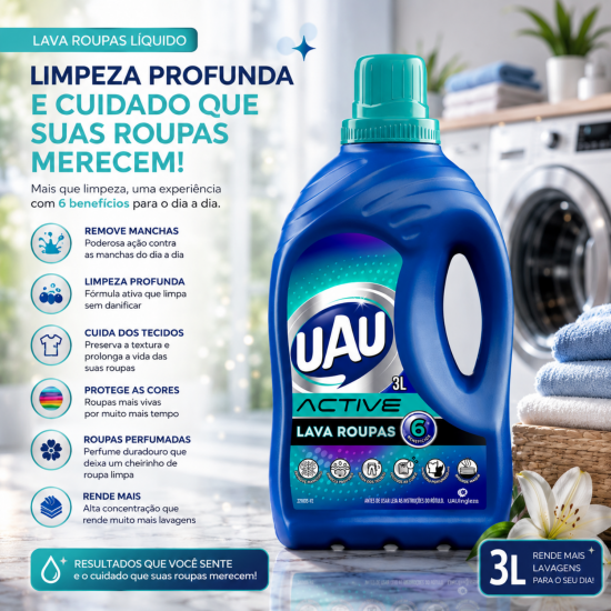 Lava Roupas Líquido UAU 3L Active Lava Roupas Líquido UAU 3L Active