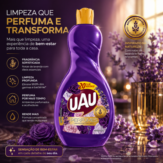 Limpador Perfumado UAU Lavanda 1L Limpador Perfumado UAU Lavanda 1L