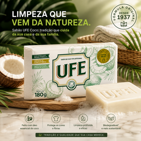Sabão em Barra UFE Coco 180g