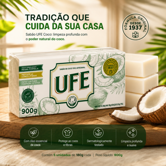 Sabão em Barra UFE Coco com 5 unid. de 180g cada Sabão em Barra UFE Coco com 5 unid. de 180g cada