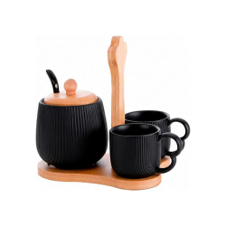 Jogo de Xícaras + Açucareiro Oasis Hauskraft Preto com Suporte 