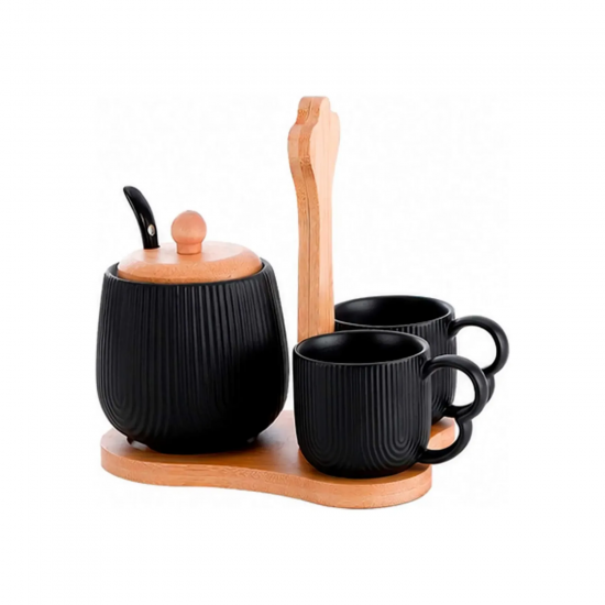 Jogo de Xícaras + Açucareiro Oasis Hauskraft Preto com Suporte Jogo de Xícaras + Açucareiro Oasis Hauskraft Preto com Suporte