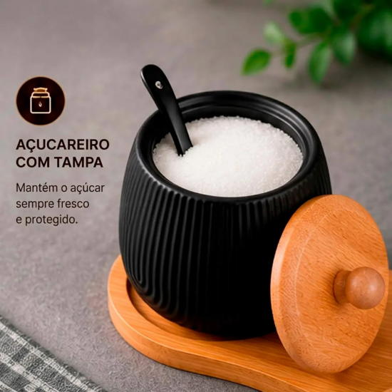 Jogo de Xícaras + Açucareiro Oasis Hauskraft Preto com Suporte Jogo de Xícaras + Açucareiro Oasis Hauskraft Preto com Suporte