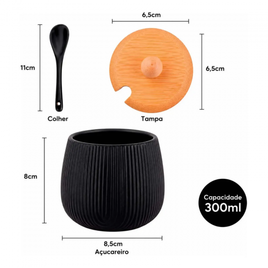 Açucareiro de Cerâmica Oasis 300mL Hauskraft Preto Açucareiro de Cerâmica Oasis 300mL Hauskraft Preto