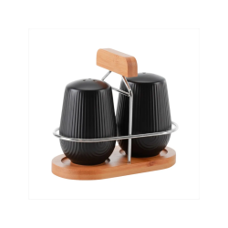 Saleiro e Pimenteiro com Suporte de Cerâmica Hauskraft Preto