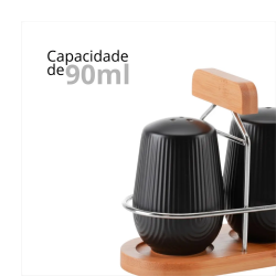 Saleiro e Pimenteiro com Suporte de Cerâmica Hauskraft Preto Saleiro e Pimenteiro com Suporte de Cerâmica Hauskraft Preto