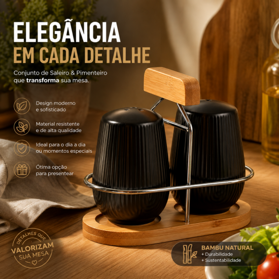 Saleiro e Pimenteiro com Suporte de Cerâmica Hauskraft Preto Saleiro e Pimenteiro com Suporte de Cerâmica Hauskraft Preto