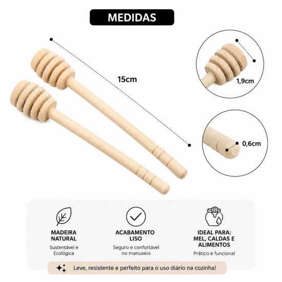 Colher de Madeira para Mel com 2 unidades Western Colher de Madeira para Mel com 2 unidades Western