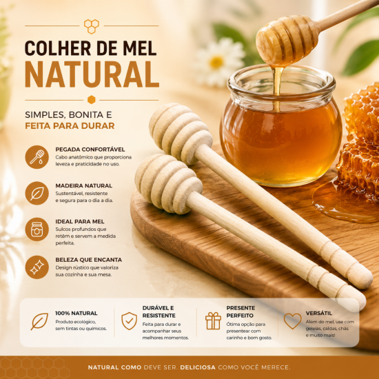 Colher de Madeira para Mel com 2 unidades Western Colher de Madeira para Mel com 2 unidades Western