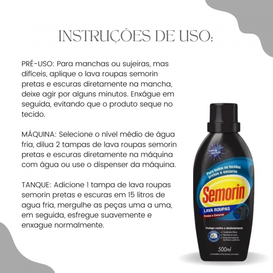 Lava Roupas Líquido Semorin Roupas Escuras 500mL Lava Roupas Líquido Semorin Roupas Escuras 500mL