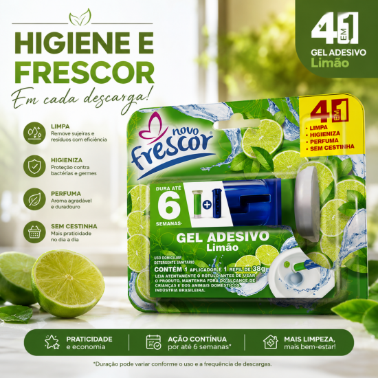 Gel Adesivo Sanitário Novo Frescor Limão 38g + 1 Aplicador