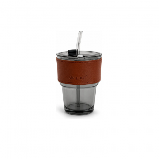 Copo e Canudo de Vidro com Tampa 400mL Copo e Canudo de Vidro com Tampa 400mL