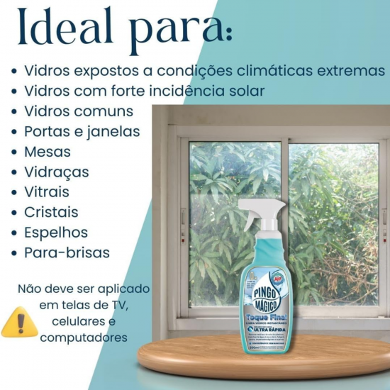 Limpador Vidros Pingo Mágico 500mL Toque Final Pulverizador Limpador Vidros Pingo Mágico 500mL Toque Final Pulverizador