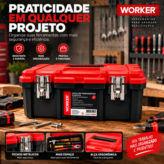 Caixa de Ferramentas Worker 18" Tática com Fecho de Metal
