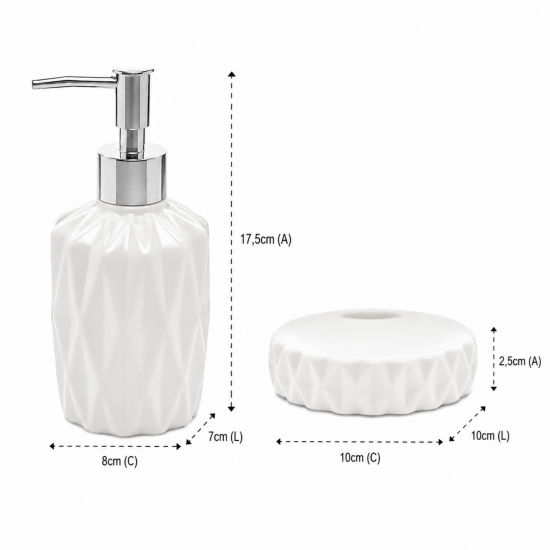 Conjunto Saboneteira 2 Peças Diamond Branco Lyor Conjunto Saboneteira 2 Peças Diamond Branco Lyor