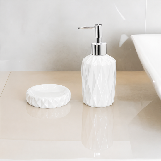Conjunto Saboneteira 2 Peças Diamond Branco Lyor Conjunto Saboneteira 2 Peças Diamond Branco Lyor
