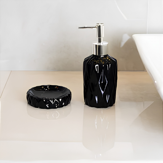 Conjunto Saboneteira 2 Peças Diamond Preto Lyor Conjunto Saboneteira 2 Peças Diamond Preto Lyor
