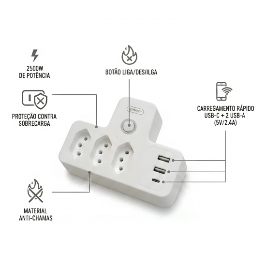 Adaptador de Tomada Benjamin Knup UNT-3013BC Adaptador de Tomada Benjamin Knup UNT-3013BC
