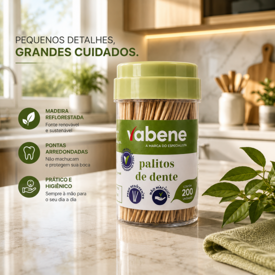 Palito de Dente Bambu Vabene com 200un. Palito de Dente Bambu Vabene com 200un.