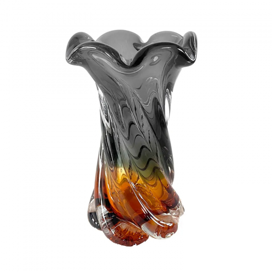 Vaso Decorativo em Vidro Paramount Murano 14x24cm Cinza Quartzo com Ambar