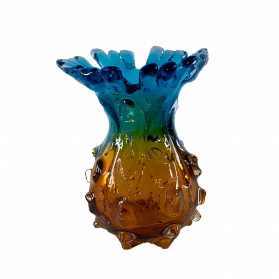 Vaso Decorativo em Vidro Paramount Murano 19x22cm Azul Safira com Ambar Vaso Decorativo em Vidro Paramount Murano 19x22cm Azul Safira com Ambar