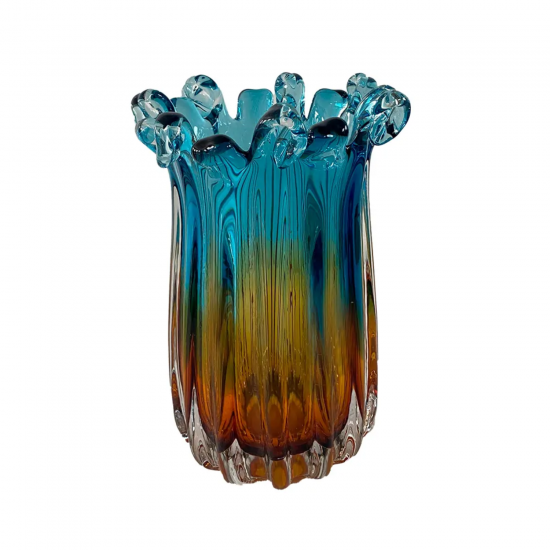 Vaso Decorativo em Vidro Paramount Murano 16x24cm Azul Safira com Ambar