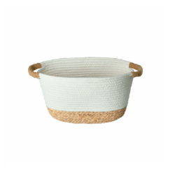 Cesto de Fibra Natural e Algodão com Alça 38x21x20cm Branco Cesto de Fibra Natural e Algodão com Alça 38x21x20cm Branco