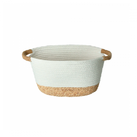 Cesto de Fibra Natural e Algodão com Alça 38x21x20cm Branco Cesto de Fibra Natural e Algodão com Alça 38x21x20cm Branco