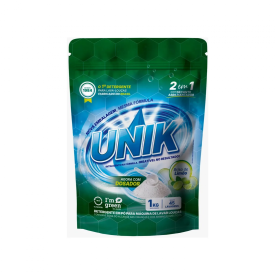 Detergente Máquina de Lavar Louça Unik com Secante Abrilhantador 1Kg Detergente Máquina de Lavar Louça Unik com Secante Abrilhantador 1Kg