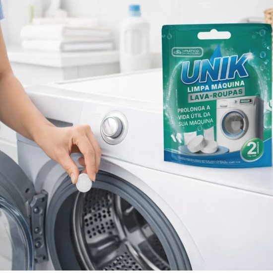Limpa Máquina de Lavar Roupas com 2 Pastilhas Unik 10gr Limpa Máquina de Lavar Roupas com 2 Pastilhas Unik 10gr