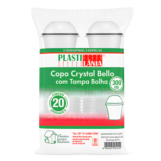 Copo Plástico Descartável com Tampa Bolha 300mL Plastilânia com 20un. Copo Plástico Descartável com Tampa Bolha 300mL Plastilânia com 20un.