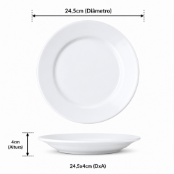 Prato de Porcelana Raso Germer 24,5cm Hotel Branco