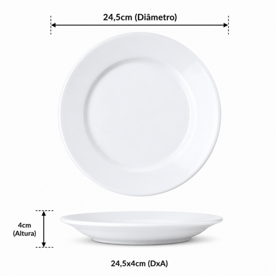 Prato de Porcelana Raso Germer 24,5cm Hotel Branco