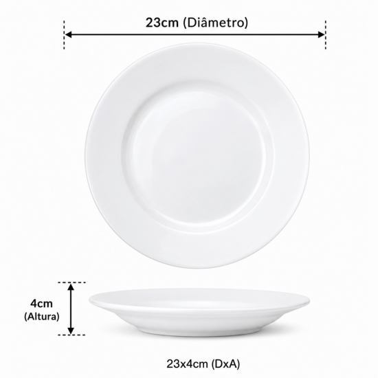 Prato de Porcelana Fundo Germer 23cm Hotel Branco Prato de Porcelana Fundo Germer 23cm Hotel Branco