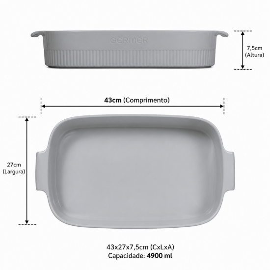 Travessa de Porcelana Retangular Germer 37x26cm Branca