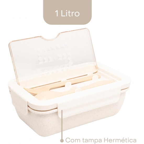 Pote para Marmita Hermética com Talhares 1,1L Lyor Off White Pote para Marmita Hermética com Talhares 1,1L Lyor Off White