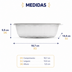 Pote Descartável Termoformado Retangular com Tampa 750mL Plastilânia com 10un.