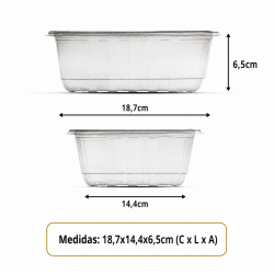 Pote Descartável Termoformado Retangular com Tampa 1000mL Plastilânia com 10un.