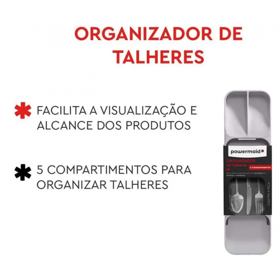 Organizador de Talheres 5 Divisórias Powermaid Compacto Organizador de Talheres 5 Divisórias Powermaid Compacto
