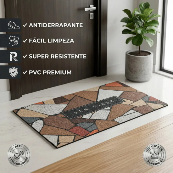Tapete Capacho Vinil 40x75cm Kapazi Geométrico Tapete Capacho Vinil 40x75cm Kapazi Geométrico