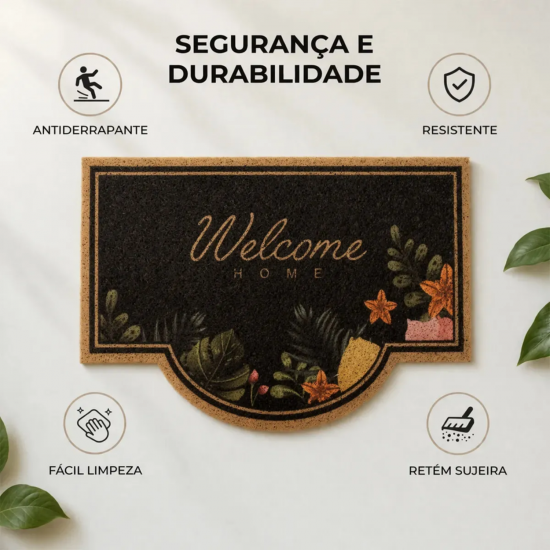 Tapete Capacho Vinil 40x75cm Kapazi Welcome Elegante Tapete Capacho Vinil 40x75cm Kapazi Welcome Elegante