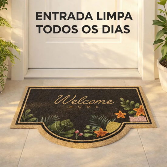 Tapete Capacho Vinil 40x75cm Kapazi Welcome Elegante Tapete Capacho Vinil 40x75cm Kapazi Welcome Elegante