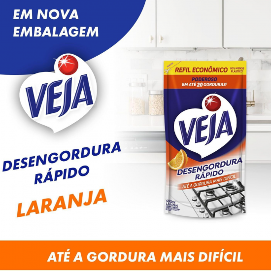 Limpador Desengordurante Cozinha Veja Laranja 400ml Refil Sache