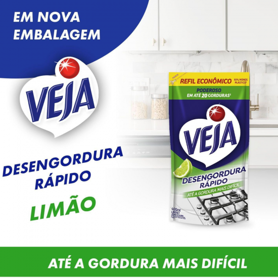 Limpador Desengordurante Cozinha Veja Limão 400ml Refil Sache