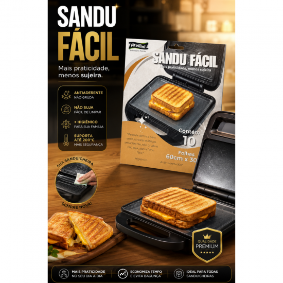 Folha Térmica para Sanduicheira Elétrica Sandu Fácil Atellini c/ 10 folhas